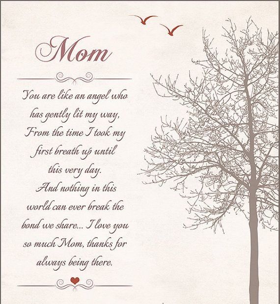 a mothers day poem with a tree and birds in the background, on parchment paper