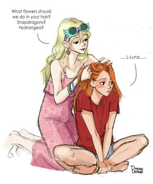 Luna and Ginny Ginny X Luna, Ginny Weasley Fan Art, Hp Ships, Pure Aesthetic, Gay Harry Potter, Images Harry Potter, Harry Potter Artwork, Harry Potter Ships, Harry Potter Drawings