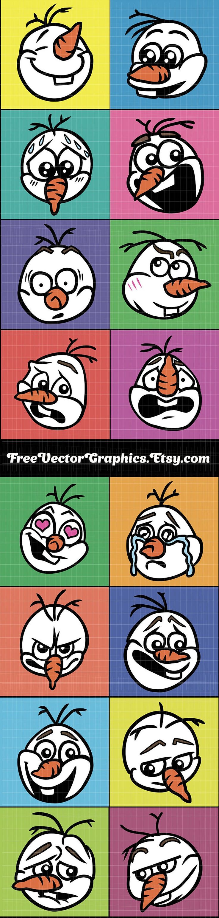 an image of cartoon faces with different colors and shapes in the same square pattern,