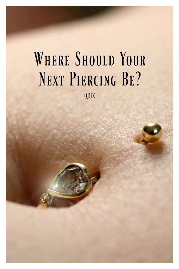 two gold rings with the words where should your next piercing be?