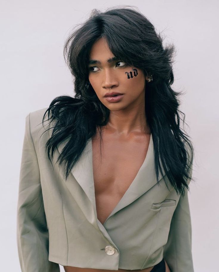 Bretman Rock Long Hair, Long Queer Hairstyles, Queer Hairstyles Long, Gender Fluid Person, Hairstyles Filipino, Black Hair Shaved Sides, Queer Long Hair, Queer Femme Hair, Bretman Rock Hair