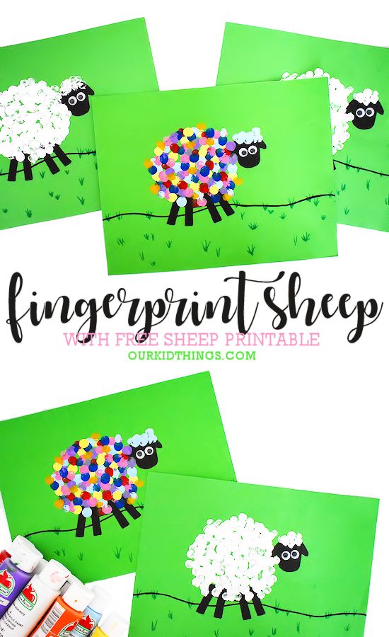 three sheep made out of construction paper and colored crayons with the words fingerprint sheep