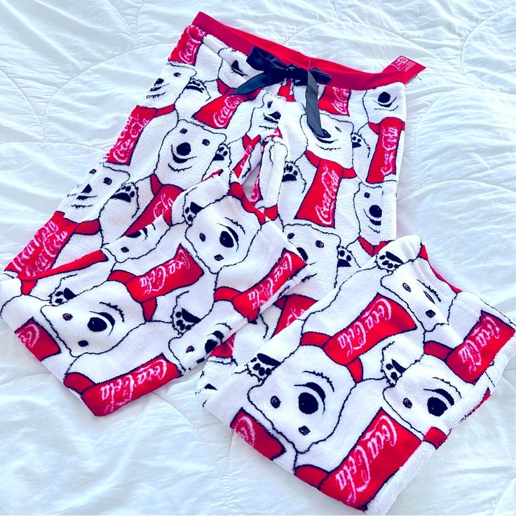 Great Gift For Your Coca Cola Bear Fans Out There. Nwt See Pics For Measurements Holiday Red Long Pants, Red Holiday Long Pants, Red Long Pants For Holiday, Casual Cotton Bottoms For Holiday, Casual Cotton Holiday Pants, Casual Cotton Pants For Holiday, Red Cotton Holiday Bottoms, Red Cotton Bottoms For Holiday, White Pajama Party Bottoms With Pockets