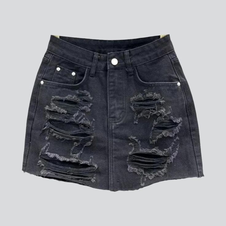 Be bold and daring with our 2023 Summer distressed women's denim skort - an edgy take on grunge fashion!Why You'll Love ItThis stylish mid-waist skort is designed to turn heads and make a statement. The distressed denim and zippered/button closure provide a unique blend of comfort and fashion. making it the perfect outfit for any occasion.Distinctive Features Grunge Style: Take your fashion game to the next level with this stylish skort. a perfect representation of grunge fashion. Distressed Den Punk High Waist Denim Skirt With Pockets, Punk High-waist Denim Skirt With Pockets, Non-stretch Y2k Denim Skirt, Y2k Non-stretch Denim Skirt, Grunge Fitted Mini Bottoms, Grunge Mini Length Bottoms, Fitted Mini Length Grunge Bottoms, Trendy High Rise Mini Skirt, Edgy Fitted Mid-rise Denim Skirt