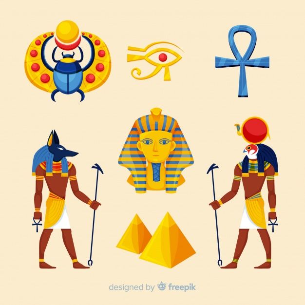 egyptian symbols with an image of the pharaoh and other ancient egypt related items in flat style