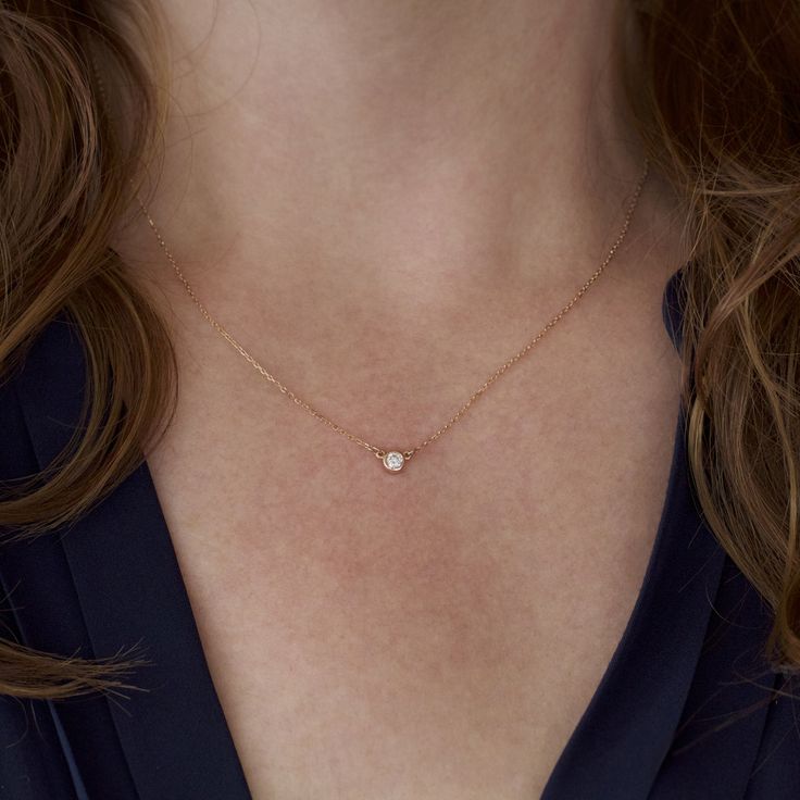 Diamond Solitaire Necklace, Real Diamond Pendant, 14k Yellow Gold or Rose Gold, Delicate Diamond Necklace, Modern Style, Layering Jewelry by ShopClementine on Etsy Dainty 14k Rose Gold Solitaire Jewelry, Dainty 14k Rose Gold Jewelry With Single Diamond, Minimalist 14k Rose Gold Round Cut Jewelry, Minimalist 14k Rose Gold Jewelry, Dainty 14k Rose Gold Jewelry With Round Cut, Minimalist 14k Rose Gold Jewelry With Brilliant Cut, Diamond White 14k Rose Gold Jewelry With Vvs Clarity, 14k Rose Gold Jewelry With Diamond Accents Round Cut, Diamond White Vvs Clarity 14k Rose Gold Jewelry