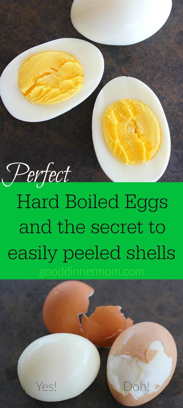 hard boiled eggs and the secret to easily peeled shells are shown in this image