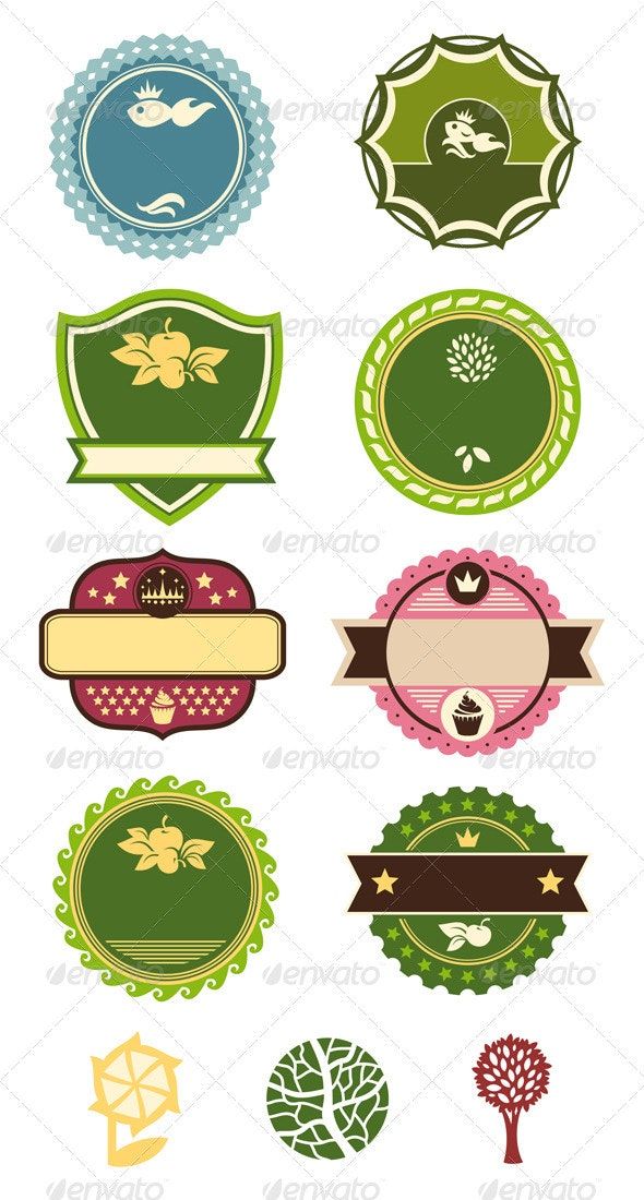 a bunch of different labels and stickers on a white background - decorative objects characters