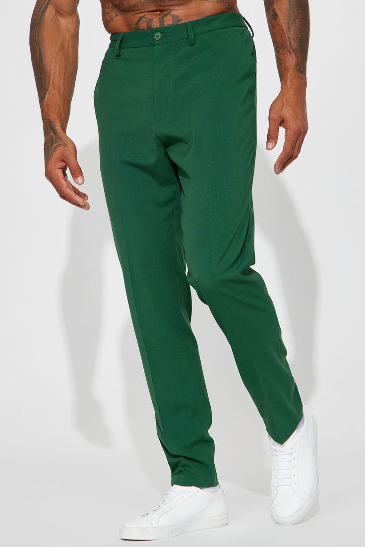 Available In Hunter. Button Closure Zip Fly Side Hand Pockets Slim Fit Inseam is 33 , can be tailored Pair with The Modern Stretch Suit Jacket Shell: 65% Polyester 33% Viscose 2% Spandex Lining: 100% Polyester Imported | Mens The Modern Stretch Slim Trouser in Hunter size 42 by Fashion Nova Green 4-way Stretch Elastane Pants, Tailored Green Bottoms With Welt Pockets, Fitted Tapered Leg Dress Pants With Button Closure, Tailored Green Dress Pants With Welt Pockets, Green Tailored Dress Pants With Welt Pockets, Green Tapered Leg Dress Pants For Business Casual, Fitted Bottoms With Button Closure And Straight Hem, Flat Front Fitted Pants With Single Button, Fitted Solid Bottoms With Button Closure