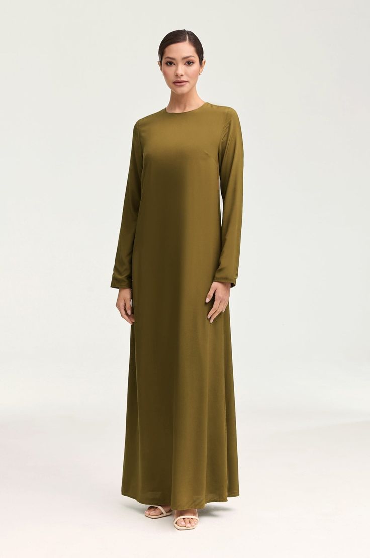 Estee Viscose Maxi Dress - Olive Night Clothing Veiled Dresses Flowy, White Dress Formal, Nikkah Dress, Modest Fits, Dress Satin, Engagement Dresses, Kids Outerwear, Ribbed Dresses, Basic Dress