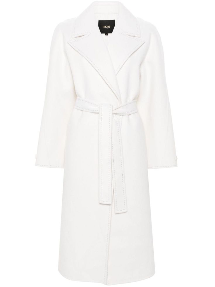 ecru wool blend peak lapels belted cuffs long sleeves detachable waist belt two side welt pockets central rear vent straight hem Maxi Coat, Yoko London, Collared Coat, Belted Coat, Wool Blend Coat, Exclusive Fashion, Short Coat, Outerwear Coats, Outerwear Women