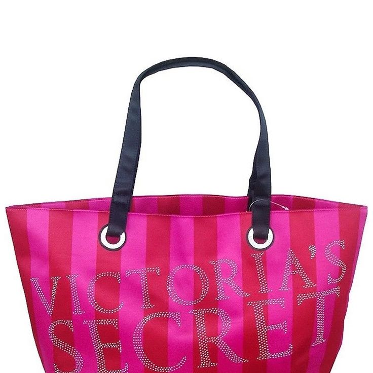 Limited Edition | Victoria’s Secret Pink/Red Striped Bling Bag - Brand New - In Perfect Condition. Bling Bags, Victoria Secret Tote Bags, Rhinestone Letters, Pink Studs, Denim Tote Bags, Weekender Tote Bag, Victoria Secret Bags, Black Tote, Large Tote Bag