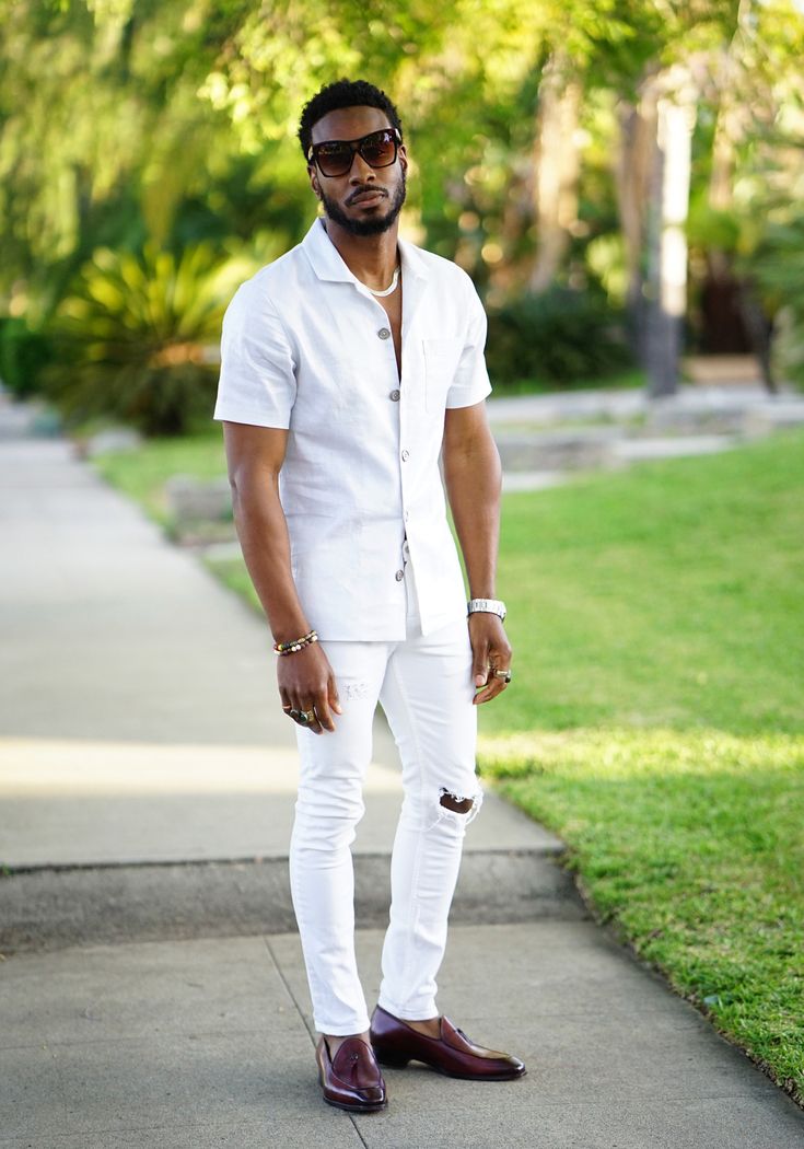 MCCALLS 7206 MODIFIED & STYLED IN ALL WHITE OUTFIT – Norris Danta Ford All White Mens Outfit, All White Party Outfits, White Outfit For Men, White Party Outfit, White Summer Outfits, Monochrome Makeup, Party Outfit Men, White Pants Outfit, Dark Fairycore