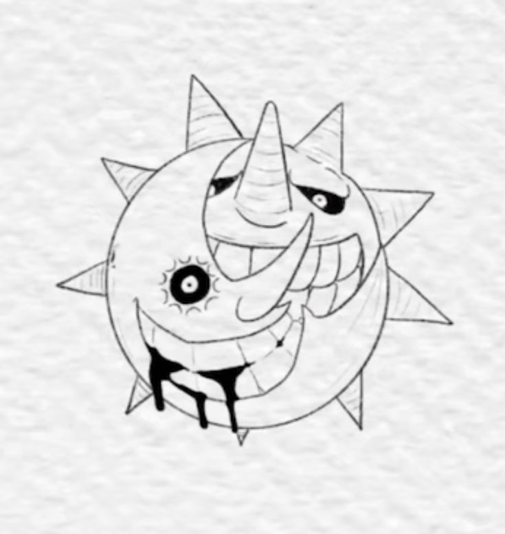 a drawing of an animal with horns on it's head and the sun in the background