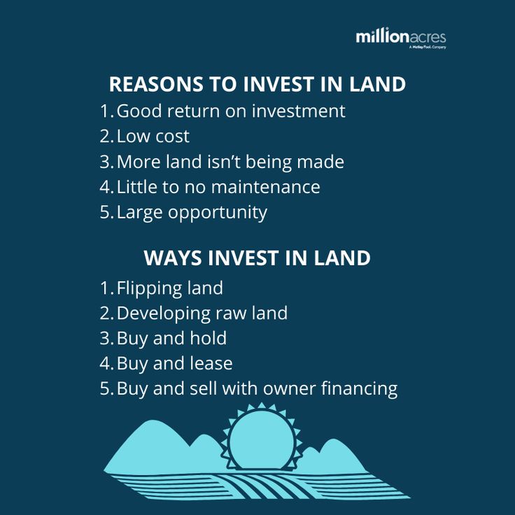 a blue poster with the words reason to invest in land