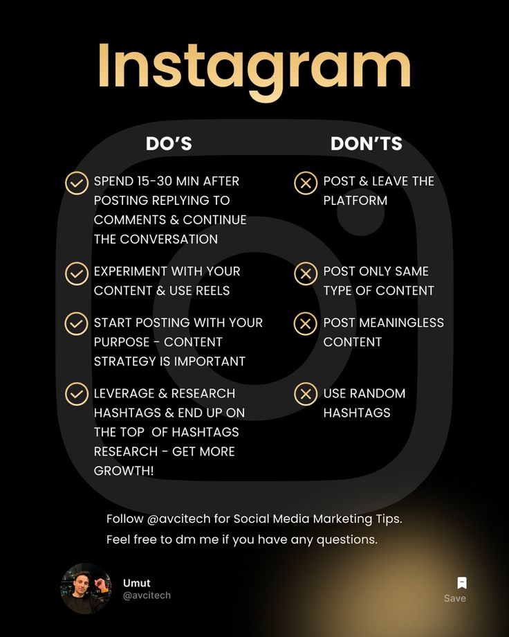 an instagram poster with the text instagram do's and don'ts