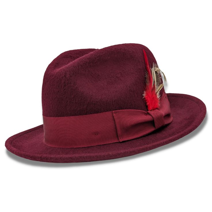 H81-BURGUNDY-MAIN Elegant Fur Felt Fedora With Flat Bill, Elegant Fur Felt Fedora With Flat Brim, Elegant Fedora With Flat Brim In Fur Felt, Elegant Flat Bill Felt Hat For Kentucky Derby, Classic Wide Brim Cloche Hat For Formal Occasions, Elegant Kentucky Derby Felt Hat With Flat Bill, Adjustable Curved Brim Gatsby Hat, Classic Adjustable Mini Hat With Short Brim, Gatsby Style Adjustable Hat With Curved Brim