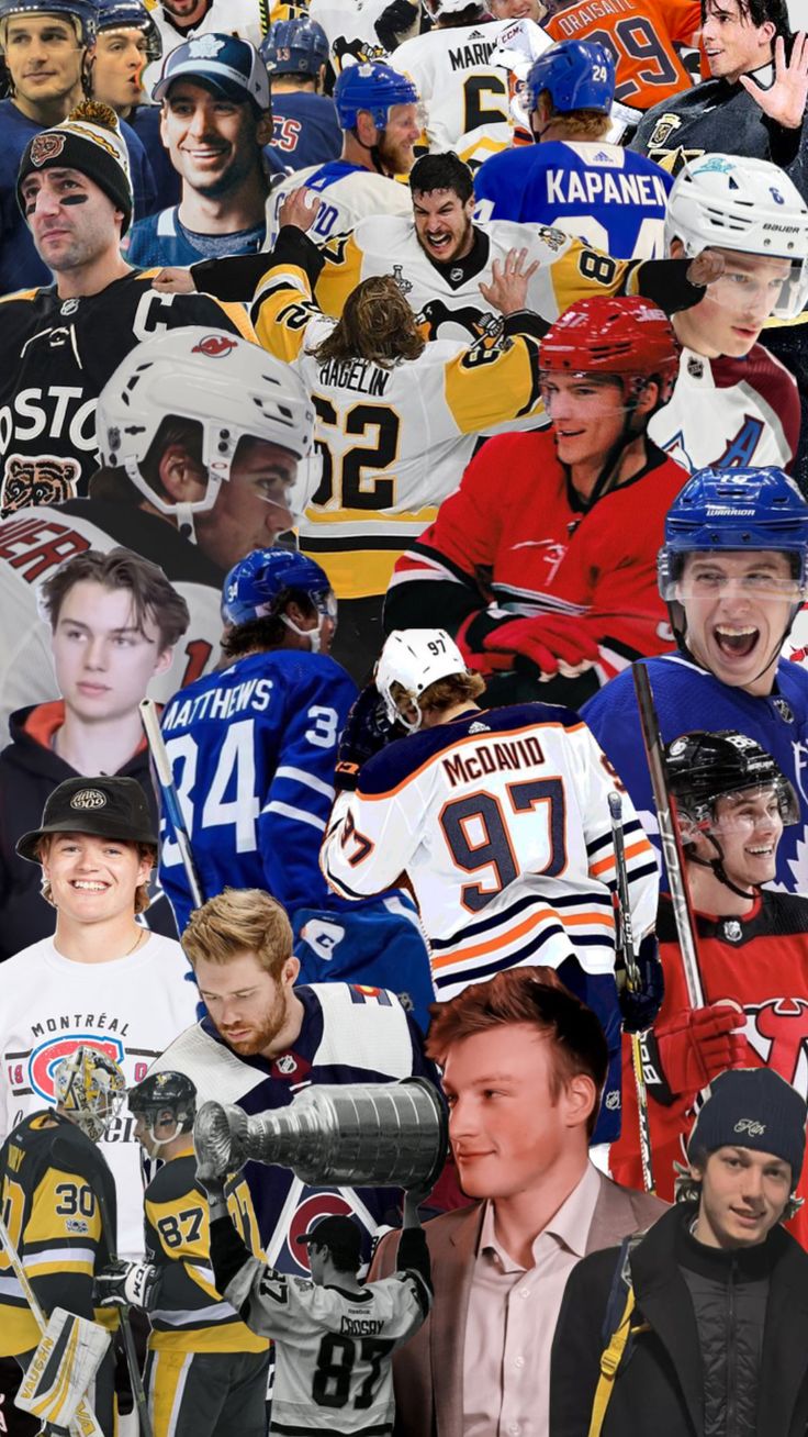 a collage of hockey players and their names in different colors, sizes, and styles