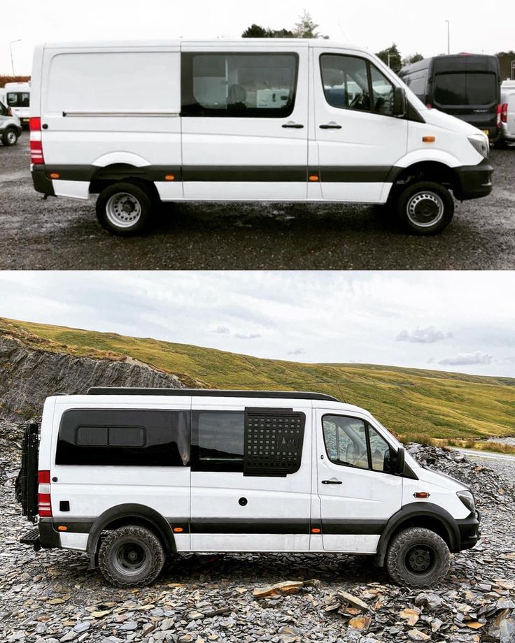 there are two pictures of the same white van