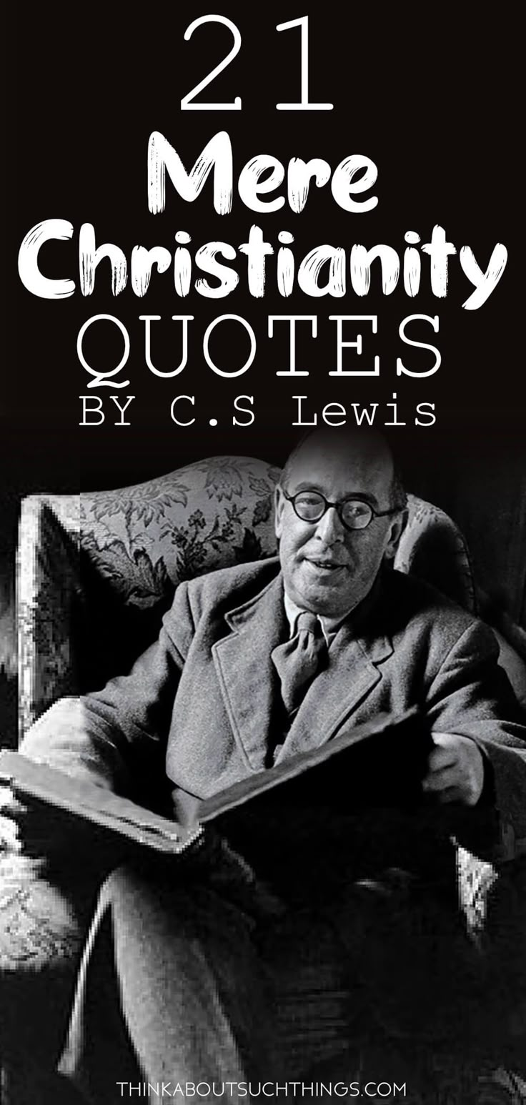 a man sitting in a chair reading a book with the title 21 more christian quotes by c s lewis