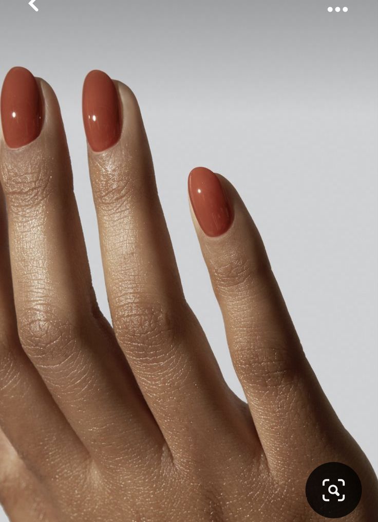 Nail Ideas Burnt Orange, Burnt Orange Red Nails, Neutral Coloured Nails, Nail Color Inspo Fall, Nail Colours For Tan Skin, Orange And White Gel Nails, Gel Nails Autumn 2024, Fall Peach Nails, Auburn Nails Color