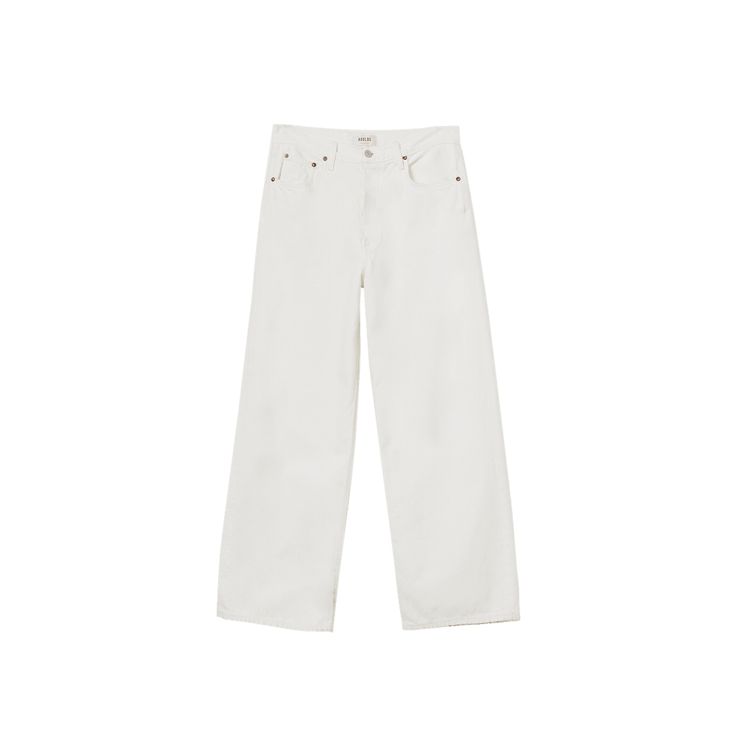 AGOLDE wide-leg jeans in white non-stretch denim  Five-pocket style Low rise Relaxed, baggy fit Full length Button/zip fly; belt loops Cotton Imported High-rise White Jeans With Belt Loops, High Rise White Jeans With Belt Loops, White High Rise Jeans With Belt Loops, White Straight Leg Jeans With Belt Loops, White Jeans With Belt Loops For Spring, White Jeans With Belt Loops For Fall, White Cropped Leg Jeans With Belt Loops, White Cropped Jeans With Belt Loops, White Straight Leg Bottoms With Belt Loops