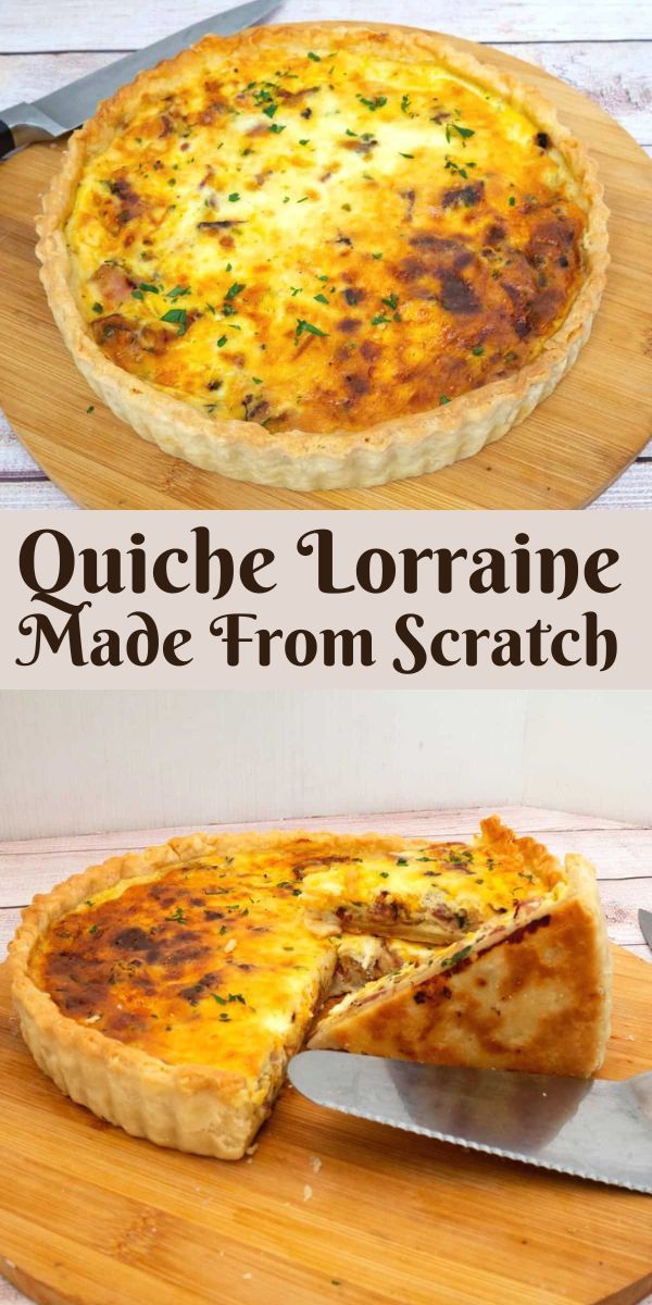 quiche loraaine made from scratch on a cutting board