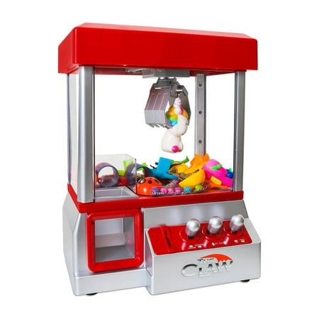 a red and silver toy machine filled with toys