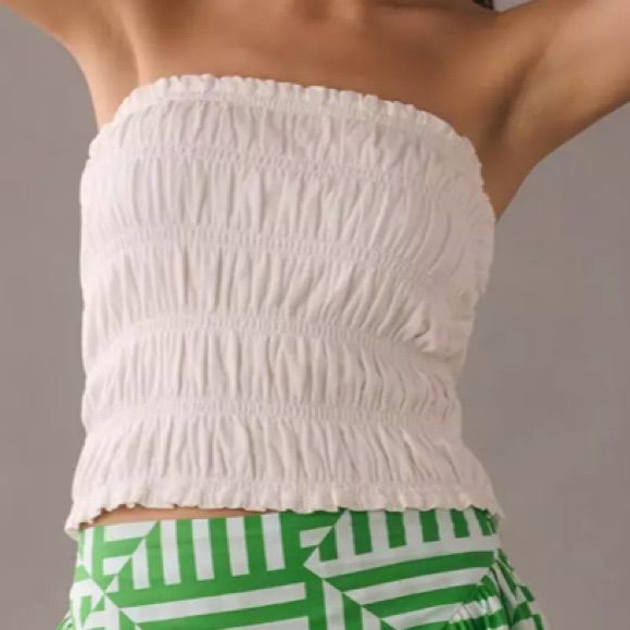 Anthropologie White Tube Top - Reasonable Offers Will Be Accepted Summer Cotton Smocked Top, White Strapless Smocked Top For Summer, Strapless Smocked Top For Vacation, Versatile Tops With Elastic Waistband For Spring, Strapless Smocked Bodice Top For Vacation, Chic Cotton Smocked Top For Beach, Summer Strapless Smocked Cotton Top, White Bandeau Smocked Top For Spring, Spring Bandeau Top With Smocked Back