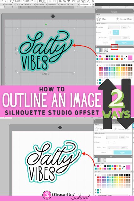 the logo design process in adobe and photoshopped with text that reads, how to outline an image silhouette studio offset