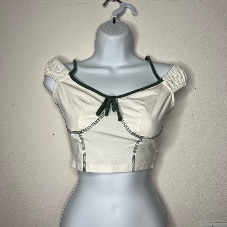 New Never Used Chic White Top With Drawstring, White Summer Tops With Drawstring, Chic White Top With Knotted Straps, Summer Cropped Tie Crop Top, Summer Tied Crop Top, Fitted Tie-top For Summer, White Tied Tops For Day Out, White Cropped Tie Back Top, White Drawstring Top For Summer