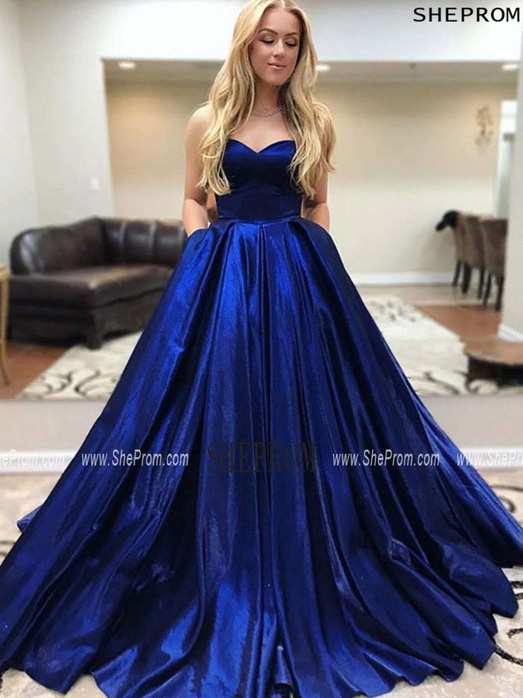 Buy Strapless Sweetheart Long Satin Royal Blue Ball Gown Evening Dress id#TZ2349 at SheProm. SheProm.com is an online store with thousands of formal dresses. Shop 100% authentic prom dresses with free standard shipping. Burgundy Prom Dress Long, Gorgeous Prom Dresses, Graduation Gown, Formal Ball Gown, Dresses With Pockets, Strapless Prom Dresses, Prom Dresses With Pockets, Prom Ball Gown, Sweetheart Prom Dress