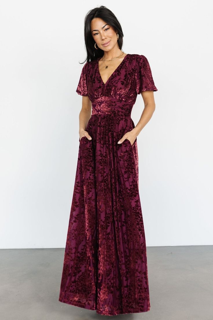 Leslie Velvet Maxi Dress | Mulberry - Baltic Born Formal Maxi Dress With Sleeves Lulus, Baltic Born Bridesmaid Dress Mulberry, Dusty Rose Floral Bridesmaid Dress, Mother Of The Bride Dresses Western, Velvet Mother Of The Bride Dress, Rust Mother Of The Bride Dress, Mother Of The Bride Fall Dresses, Plus Size Winter Wedding Guest Outfit, Baltic Born Bridesmaid Dress