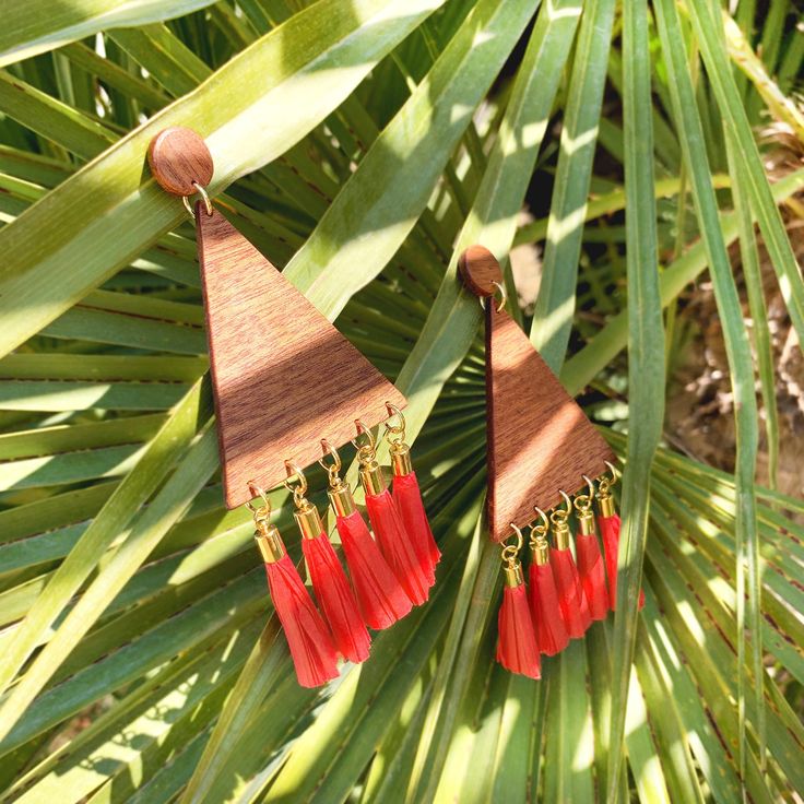 Paper Tassels, Summer Cut, Oversized Earrings, Blue Sheers, Metal Detail, Red Paper, Traditional Fabric, Summer Earring, Triangle Earrings