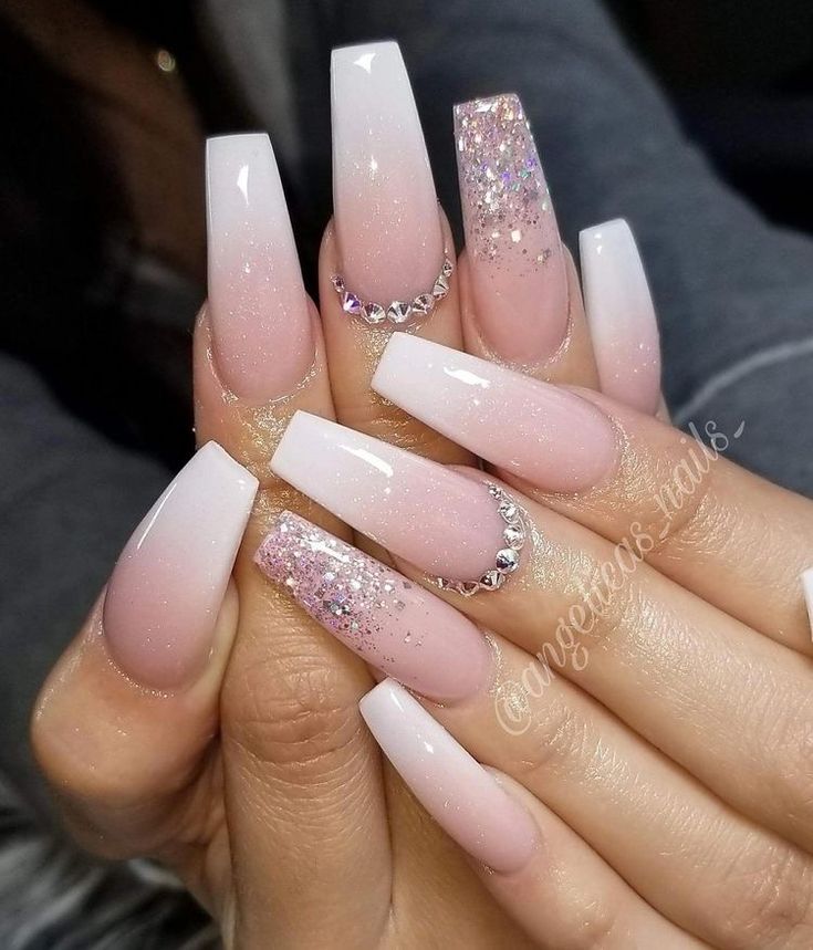 Nails Acrylic Matte, Nails Collection, Nails With Glitter, Ombre Acrylic Nails, White Acrylic Nails, Pink Nail Art, Unique Acrylic Nails, Popular Nails, Nagel Inspo