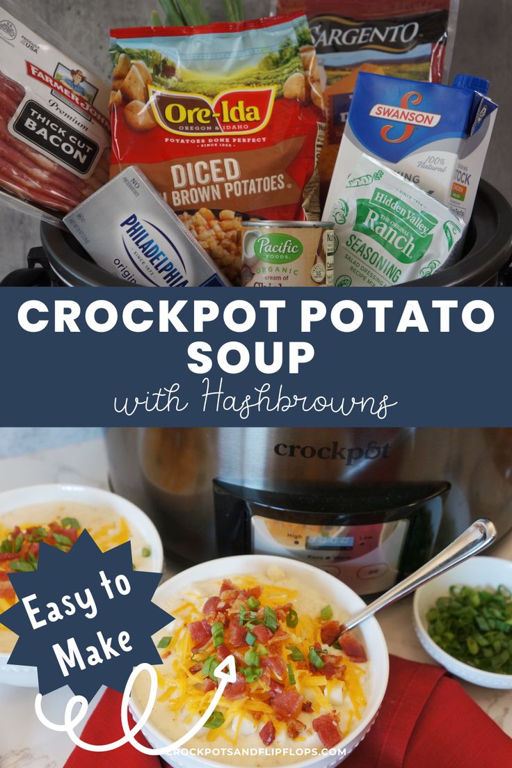 crockpot potato soup with hashbrowns and other ingredients in the instant pot