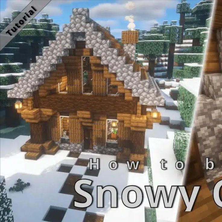 a house made out of wood and stone with the words how to build a snowy cottage