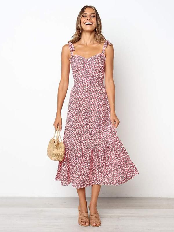 Material;PolyesterStyle;LooseFeature;PrintedOccasion;Going out , Casual , Vacation , Beach , SexyNeckline;Spaghetti-neckSeasons;Spring , Summer , AutumnType;Midi DressesColor;PINKSize;S,M,L,XL Long Floral Maxi Dress, Summer Slip Dress, Vacation Maxi Dress, Floral Sleeveless Dress, Suspenders For Women, Long Beach Dress, Ruffle Midi Dress, Holiday Summer, Midi Ruffle Dress