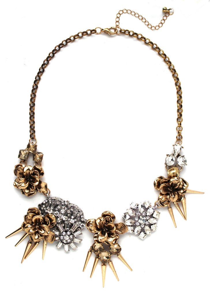 Golden Blooms Crystal Necklace Gold-tone Metal Necklace With Plating, Adjustable Chain Metal Necklace, Metal Jewel Choker Chain Necklace, Gold-tone Jeweled Metal Necklaces, Gold-tone Metal Necklace With Jewels, Gold-tone Jewel Necklace In Metal, Gold-tone Jeweled Metal Necklace, Cowgirl Jewelry, Pandora Charm Bracelet