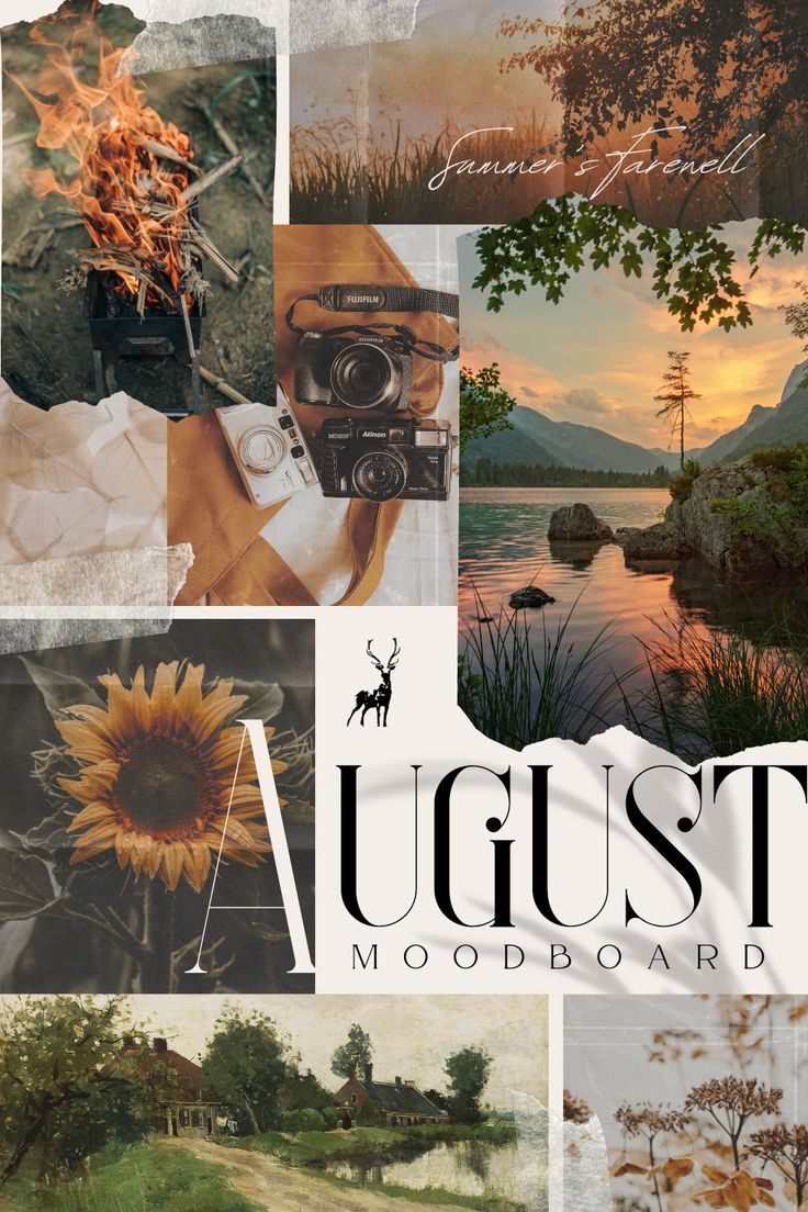 a collage of photos with the words august mood board