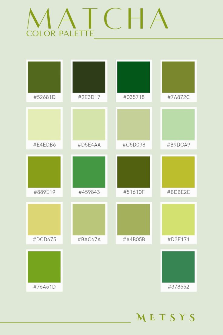 the color scheme for matcha, which is green and has many different shades to choose from