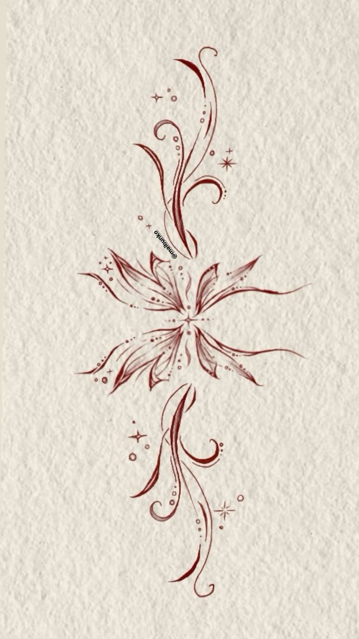 a drawing of a flower with swirls and stars in the middle on white paper