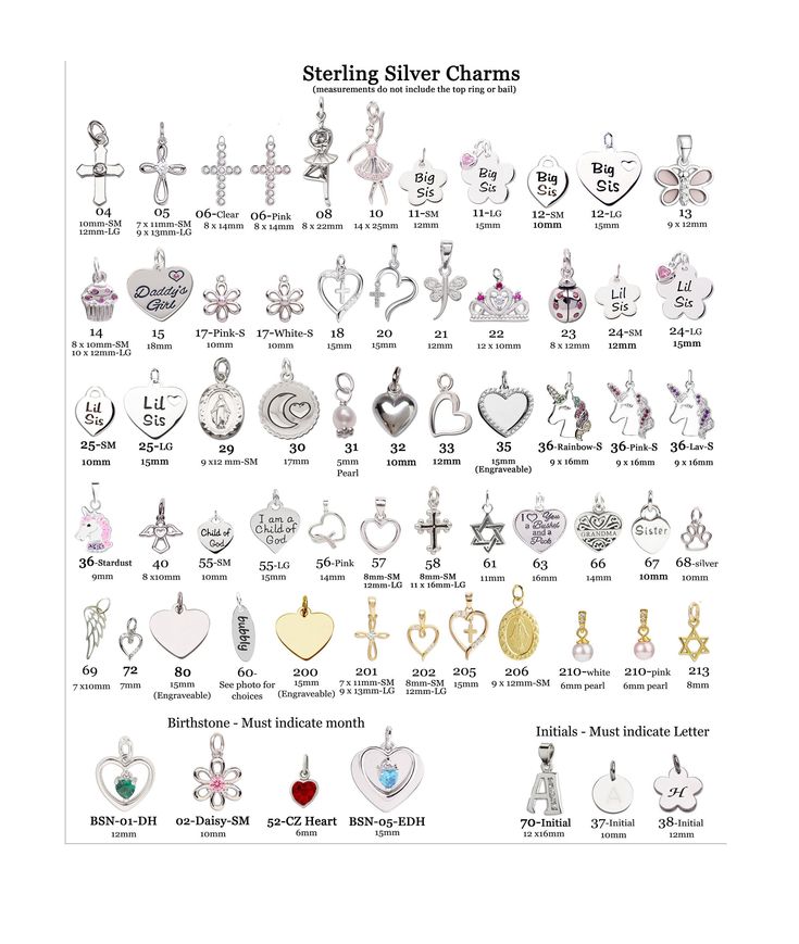 Add an adorable sterling silver or 14K gold-plated (over sterling silver) charm to your bracelet or necklace or just purchase charms separately. Please reference chart for charm dimensions (does not include top ring or bail). Some items can be engraved for an additional fee. NOTE: For birthstone charms, initial letters, or spirit charms, please indicate which month, letter, or word you would like. Sterling Silver Heart Charm Pendant, Sterling Silver Heart Charm Round Pendant, Silver Necklace With Dangling Charms For Anniversary, Silver Charm Necklaces With Dangling Charms, Sterling Silver Charms Round Pendant For Gifts, Silver Round Charm Necklace With Dangling Charms, Hypoallergenic Sterling Silver Charm Necklace For Valentine's Day, Sterling Silver White Gold Charm Necklaces, Sterling Silver Round Pendant Charms For Gifts