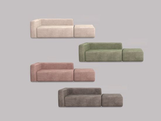 four different colored couches in various sizes and colors on a gray background, including one with