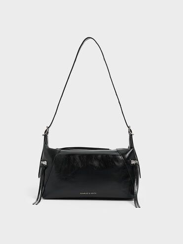 Noir Xylia Shoulder Bag | CHARLES & KEITH Evening Hobo Bag With Gunmetal Hardware In Satchel Shape, Evening Hobo Shoulder Bag With Gunmetal Hardware, Chic Flap Shoulder Bag With Silver-tone Hardware, Edgy Rectangular Shoulder Bag For Daily Use, Edgy Rectangular Travel Shoulder Bag, Trendy Evening Hobo Bag Shaped As Satchel, Edgy Rectangular Shoulder Bag For Travel, Gunmetal Hardware Crossbody Hobo Bag For Evening, Trendy Hobo Satchel Bag For Evening