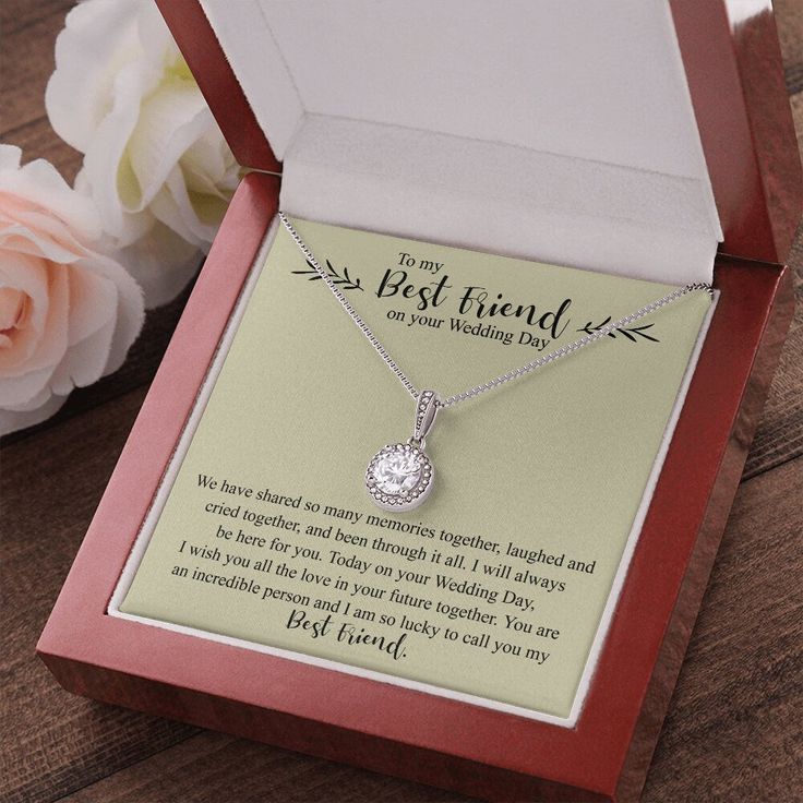 This Best Friend Wedding Gift will be a beautiful surprise for your best friend on her Wedding Day. Give as a gift to your best friend, and the written words will show her how much your friendship means to her. The message reads, "We have shared so many memories together, laughed and cried together, and been through it all. I will always be here for you. Today on your Wedding Day, I wish you all the love in your future together. You are an incredible person and I am so lucky to call you my Best Mum Jewellery, Best Friend Wedding Gifts, God Mother, Star In The Sky, Birthday Necklace Gift, Wedding Gifts For Friends, Mama Necklace, Hope Necklace, Best Friend Wedding