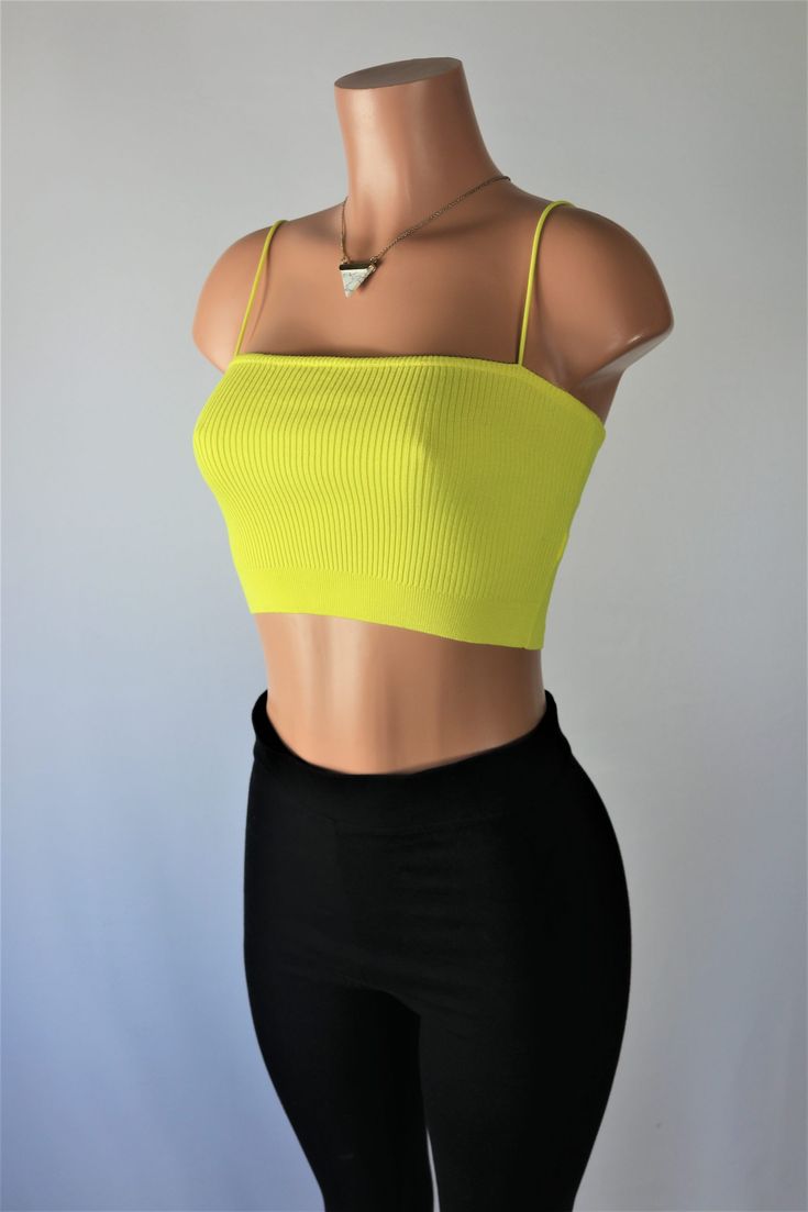 Size: M, Color: Yellow Crop Tops Yellow, Casual Yellow Cropped Tops, Fitted Yellow Sleeveless Crop Top, Fitted Yellow Crop Top, Yellow Stretch Crop Top, Basic Crop Top, Ribbed Crop Top, Samsung Wallpaper, Yellow Purple