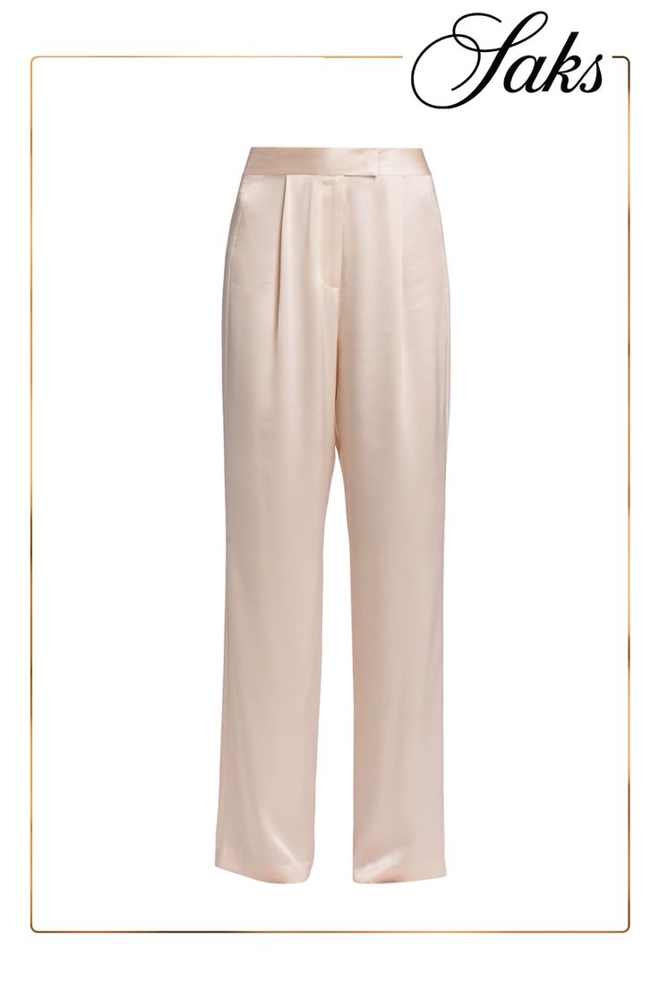 Fluid silk trousers with a high-gloss finish are cut in a pleated wide-leg silhouette. Banded waist Zip fly Waist seam pockets Pleated finish Silk Dry clean Imported SIZE  FIT Wide-leg silhouette Rise, about 10.75 Inseam, about 30 Model measurements: 5'10 tall Model is wearing a US size Small Silk Trousers, Womens Wellness, Tall Model, Women's Fitness, Designer Outfits Woman, Sale Design, Model Measurements, Trending Accessories, Saks Fifth