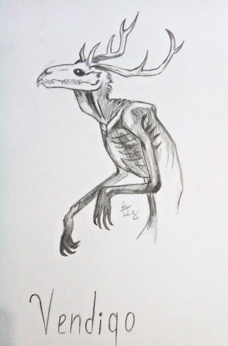 a drawing of a deer with antlers on it's head and the word vendigo written in cursive writing