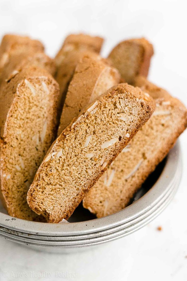 several slices of bread in a metal bowl